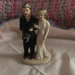Vintage Bride and Groom Ceramic Figurine in Black and Cream